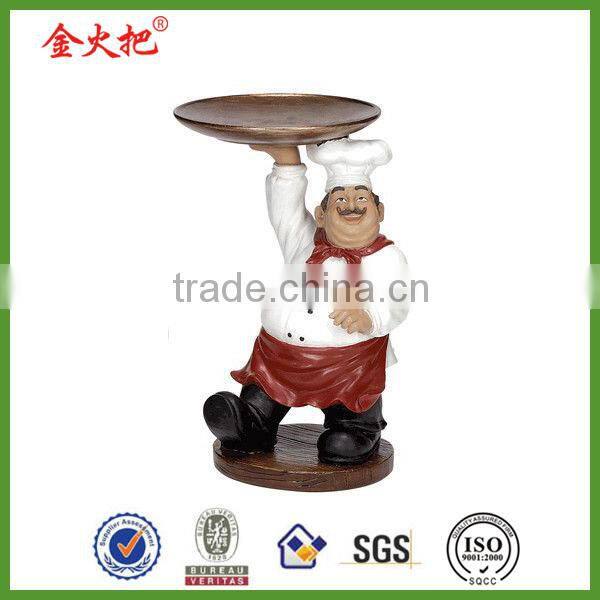 Hot sale resin 12''french fat chef figurine tray sign diner new decor kitchen