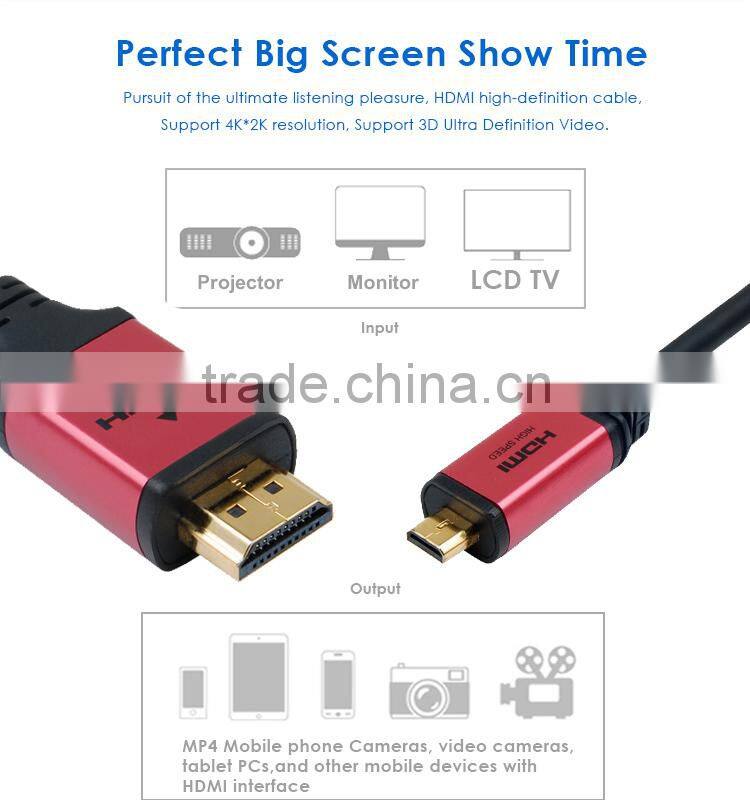 3D micro hdmi cable with Aluminum for PC Set-top boxes HDTV