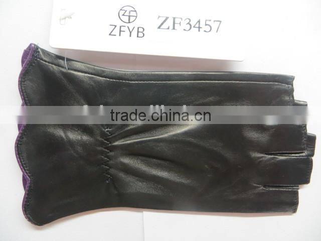 Black color fashion women leather driving gloves short finger leather gloves