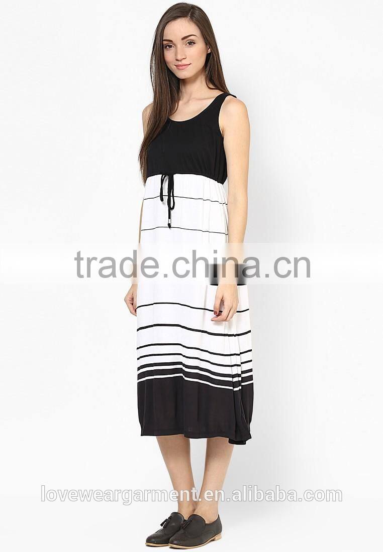 Striped maternity sleeveless maxi dress in wholesale