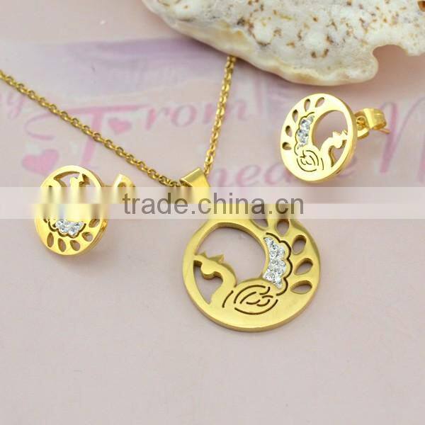 Cheap And Wholesale Fashion Jewelry 2016 Phoenix With Crystals Stainless Steel Necklace And Earring Stud Jewelry Sets