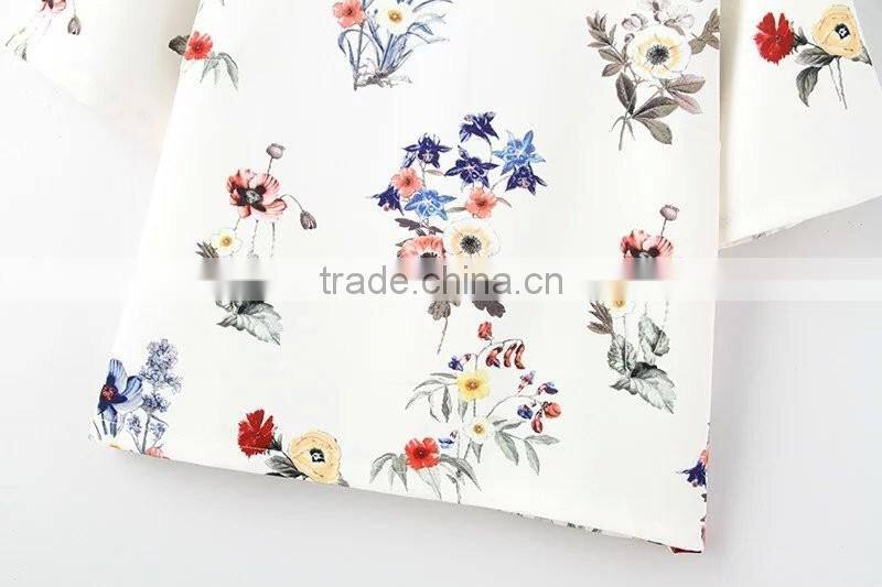 women clothing with flower round collar short sleeve shirt for women of digital printing fabric