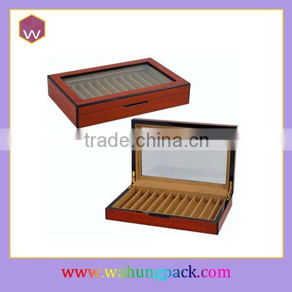 Fashion Lacquer Wood Drawer Watch Pen Box/Top Glass Fountain Pen Case Design