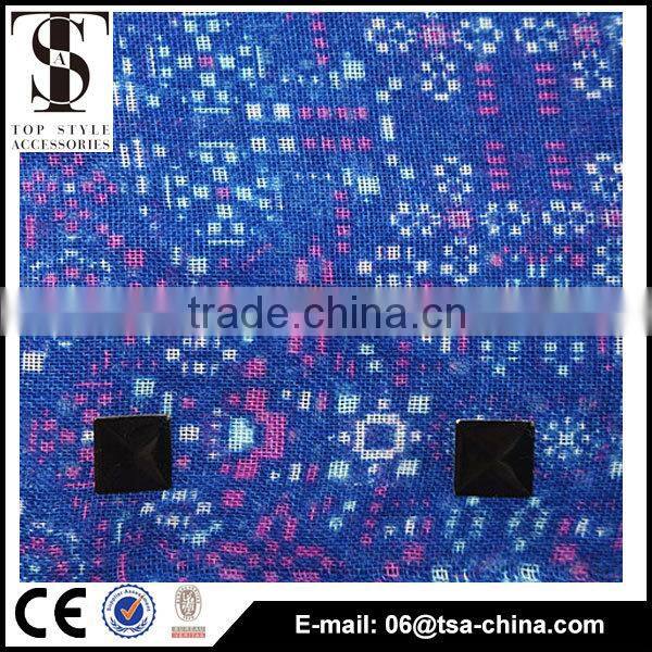 high quality printed women neck scarf blue color voile polyester scarve