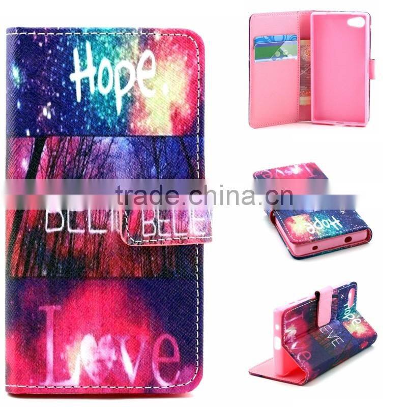 Book Style Customed Color Printed Flip Wallet Leather Cases For Sony Xperia Z5 Mini