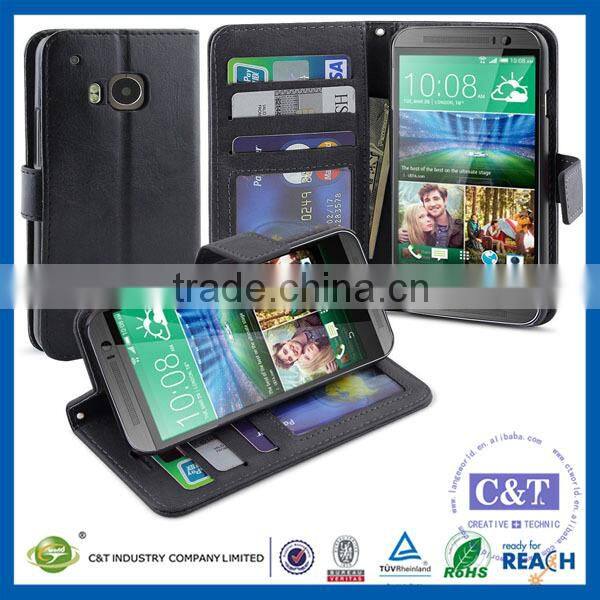 C&T Wholesale New Products 2015 Luxury Wallet PU Leather Case For HTC One M9