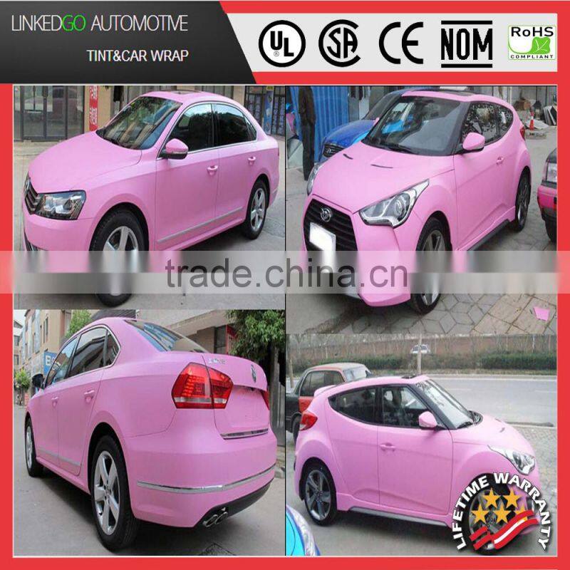 1.52*30M car wrap vinyl rolls removable self adhesive vinyl rolls Pink matte vinyl wrap