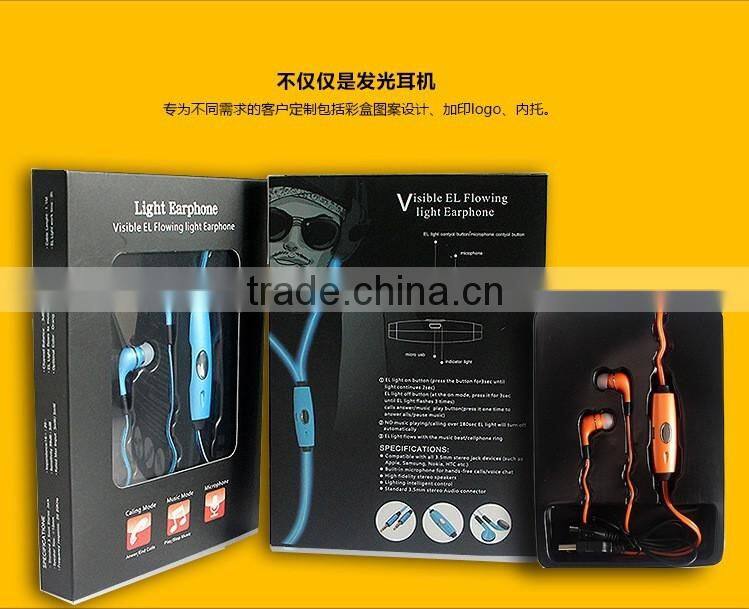 in ear crystal clear shiny earphone with led line