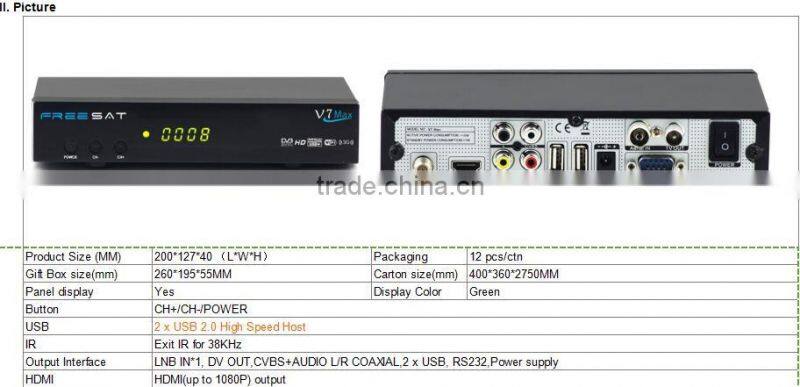 2016 New arrival Freesat V7 Max Satellite Receiver DVB-S2 1080P HD TV Decoder Support Ccccam Auto Roll Powervu