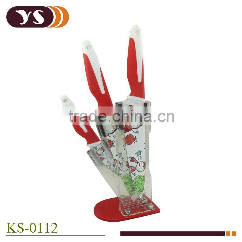 3pcs non-stick coating patterned knife set with knife holder