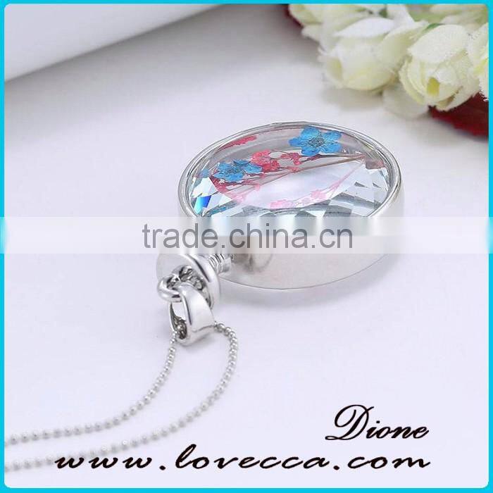 2016 trending perfume bottle necklace pendant dried flower necklace