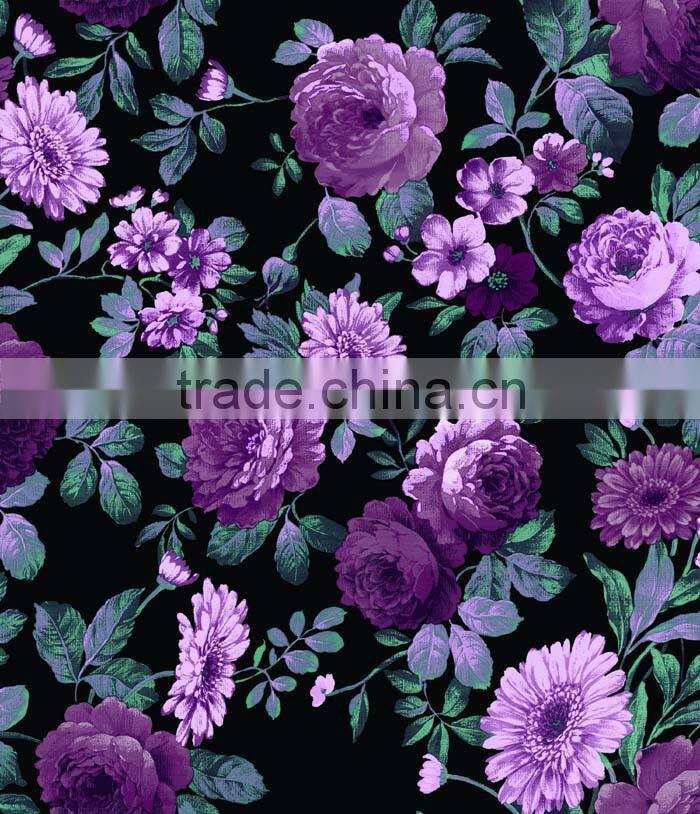 2015 Newest printed floral design pvc table cloth with lace/waved/straight edge