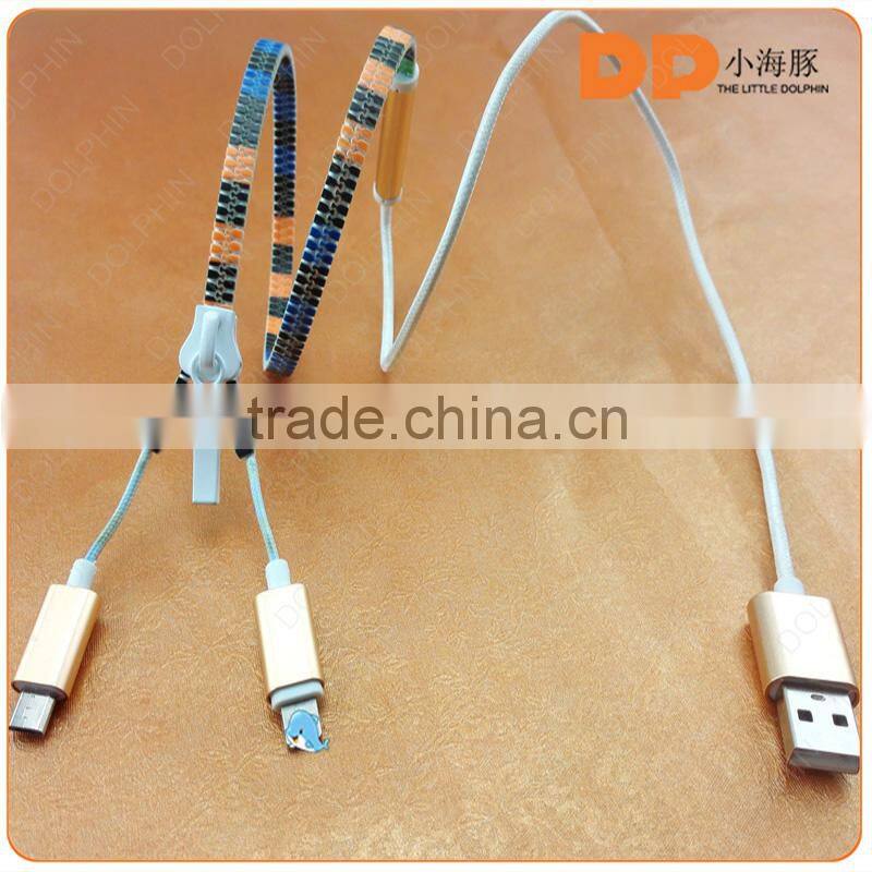 Custom zipper usb to aux cable female for iphone 5 usb cable
