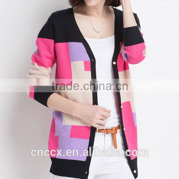 15STC6705 color block bamboo cardigan
