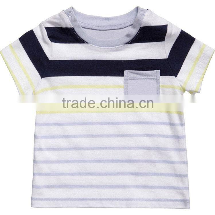 wholesale organic cotton baby clothing, baby boy stripe t shirt with pocket