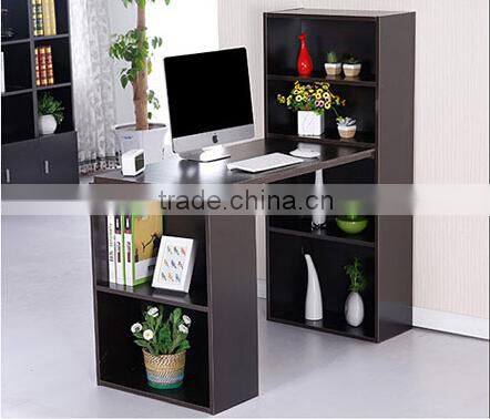 Simple wooden horse like computer desk with bookcase