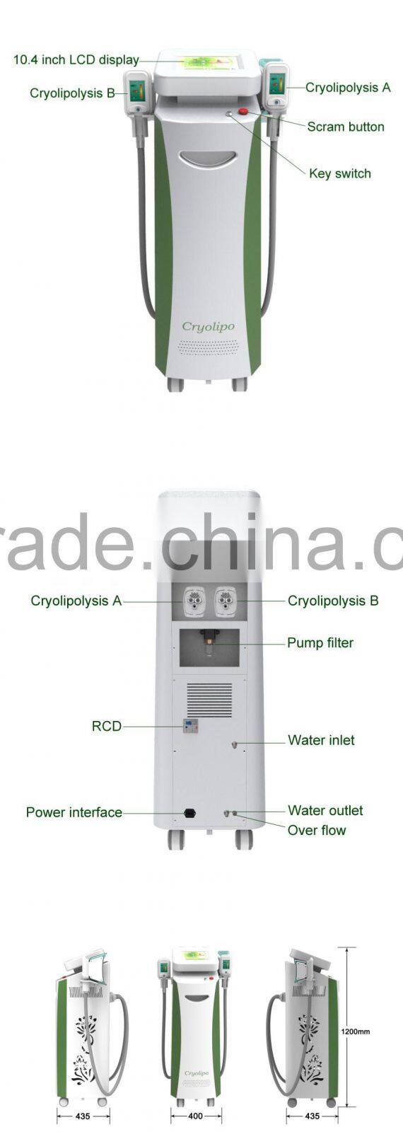 Work in the same time two handles machine cryolipolysis cryotherapy fat freeze