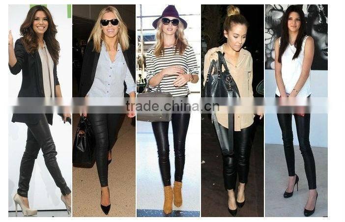 Punk Style Spring Summer Ladies Sexy Leather Look High Waist Stretch Leggings Sex Women Tights Black Leather Pants Size 6-14