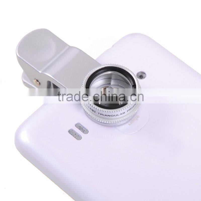 Newest Triangular Prism Lens with Clip for Mobile Phone Camera Tablet PC Silver and Black