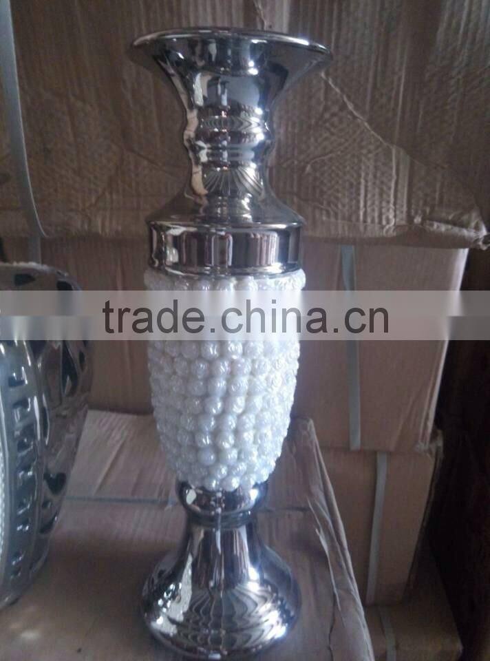 electroplated silver ceramic vase with pearl decoration