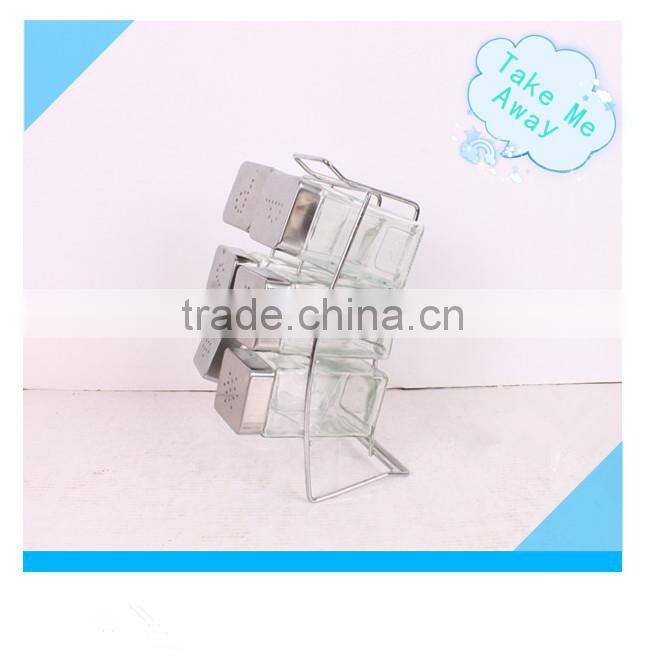 4pcs oval glass spice jar with metal rack