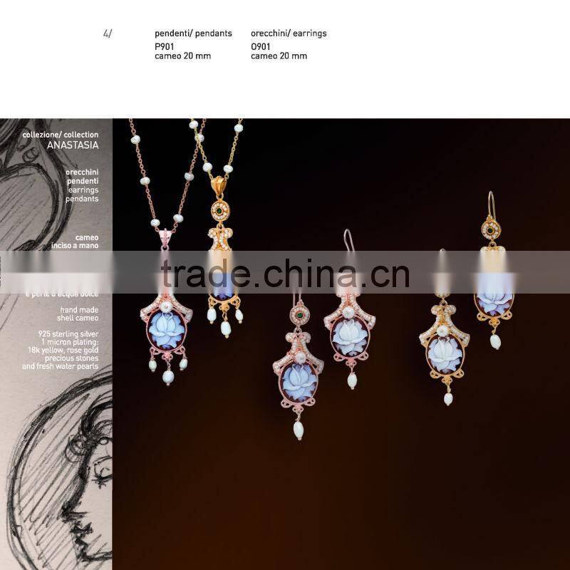 925 Sterling Silver Middle East Cameo Pendant With Pearl Made in Italy