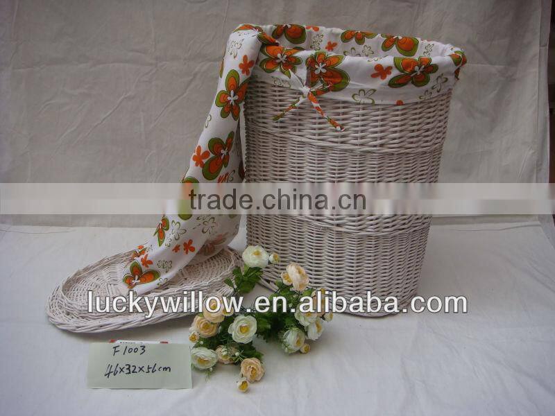 Grey wash large wicker laundry basket with lid, willow household storage basket- set of 5