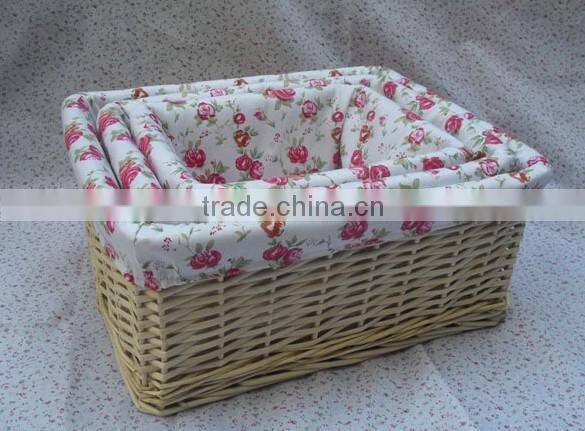 white small square wicker basket with lining