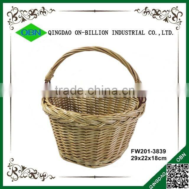 Handled woven custom colored wicker removable bicycle basket