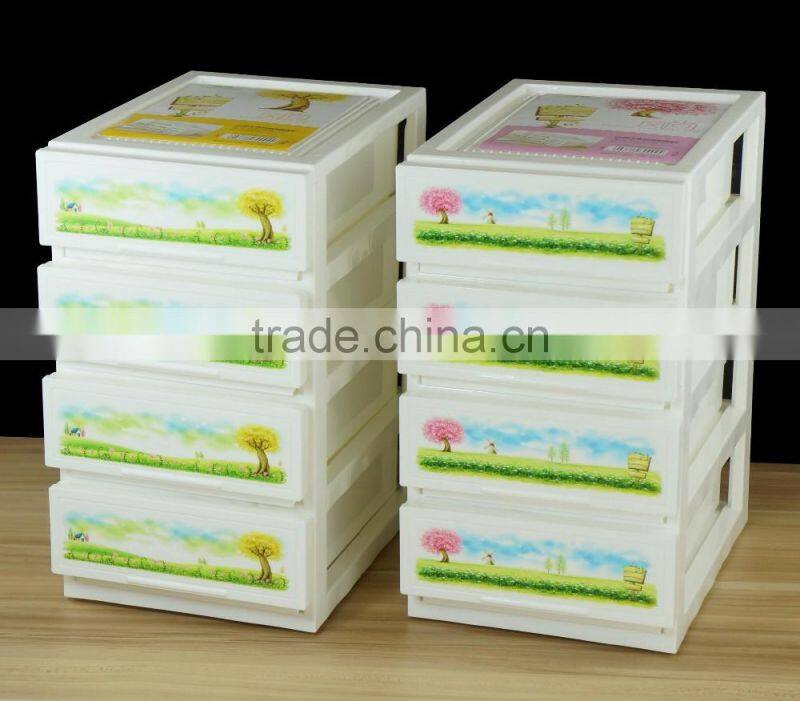 3 layer new plastic printed drawer storage cabintes