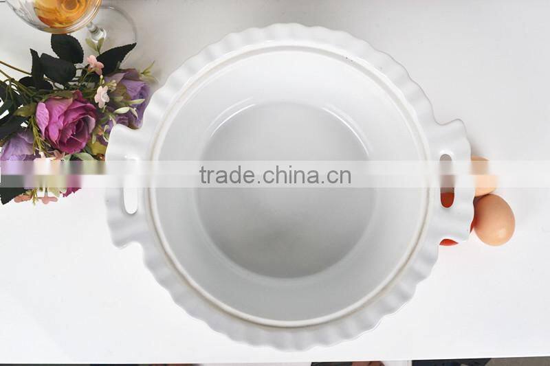 13" Round super white can direct fired porcelain casserole pan with lid