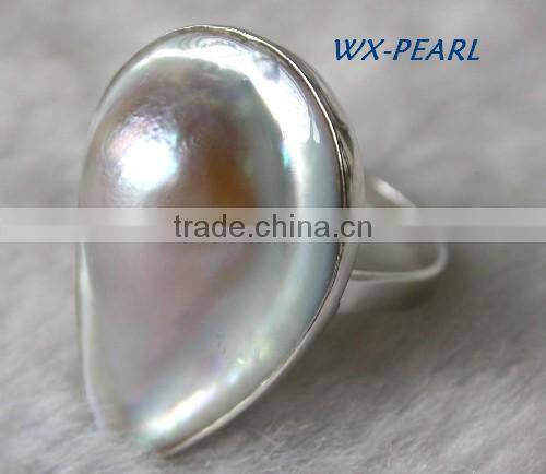 fashion lady pearl ring silver golden ring tahitian pearl ring