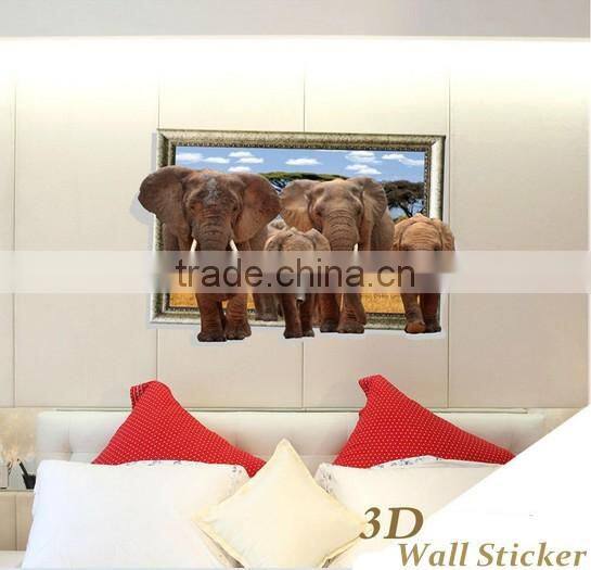 Interesting 3D Elephant Wall Sticker for kids , Removable Real Elephant Wall Sticker