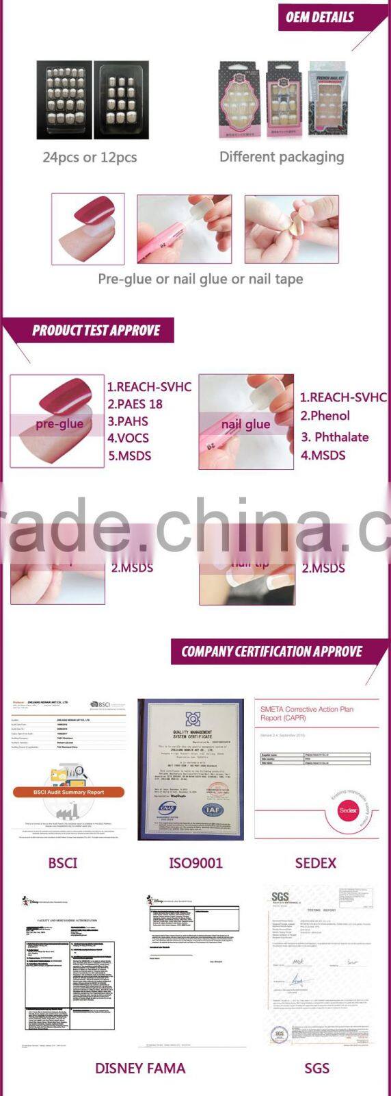 French Acrylic Artificial False Nail Tips Color Fake Nail Art Tips