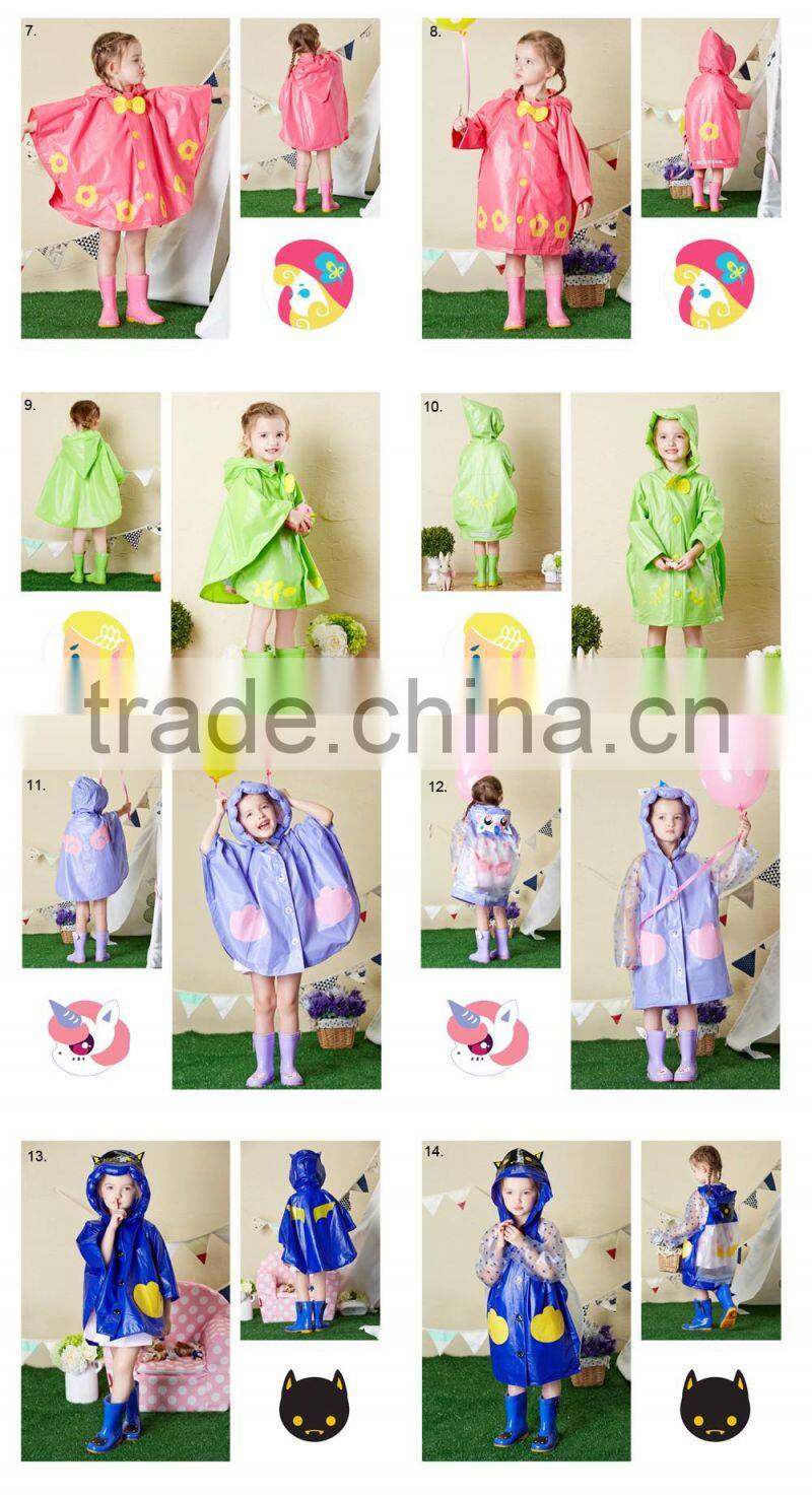 colorful cartoon figure custom printed print children waterproof cheap rain ponchos with sleeves rain kids poncho