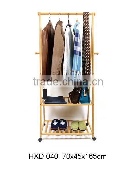 Bamboo hanging clothes rack w shoe stand rack