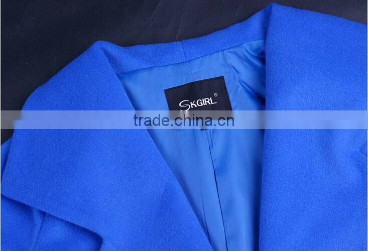 2015 ladies quality coat long sleeve woman oem wholesale factory wool/polyester coat