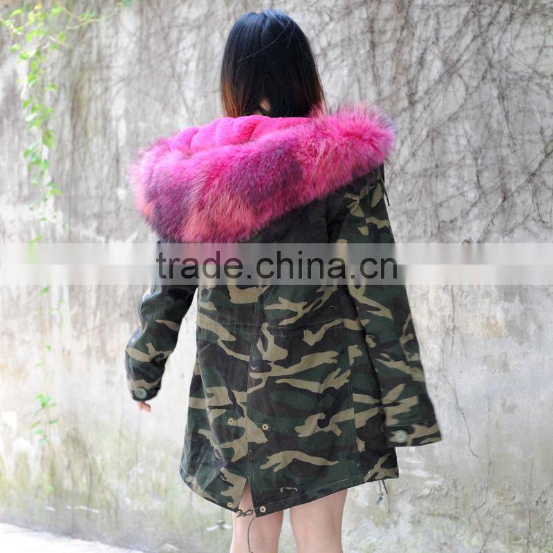 CX-G-P-11 Hot Selling Fur Coat Factory Raccoon Collar Fake Fur Parka Coat