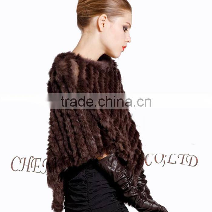CX-B-13J Rabbit Fur Women Knitted Sweater Poncho Shawl