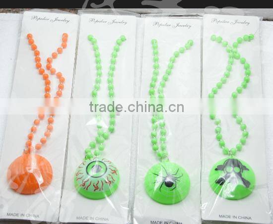 Halloween symbol led necklace plastic beads led necklaces glowing necklace jewelry with custom logo for promotion gifts