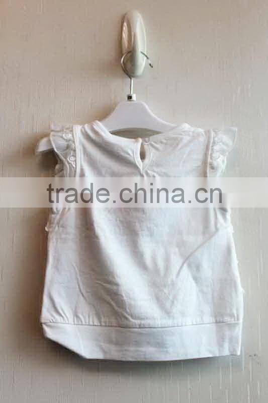 Latest Style Baby Girls Short Sleeve T-shirt 100% Cotton Summer White T-shirt BS15-083
