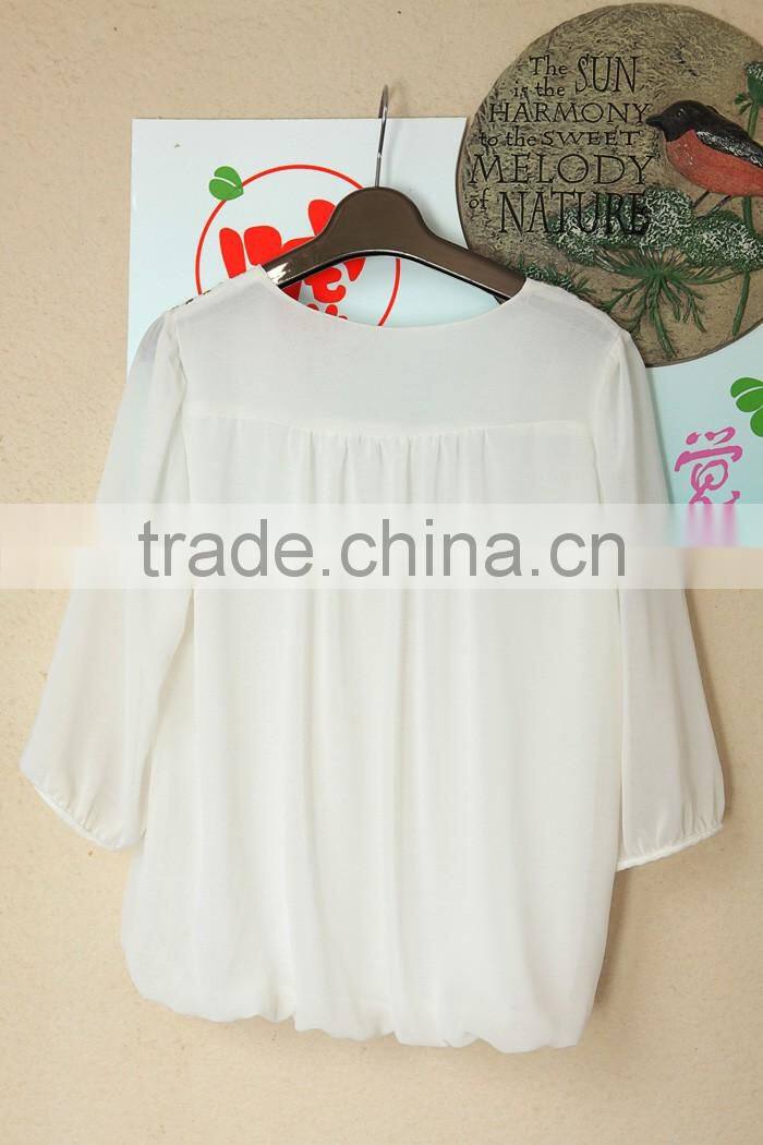 2016 Wholesale cheap price Women chiffon shirts outfit rivet cute doll Long sleeves design women chiffon casual Top Blouse