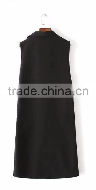 Runwaylover EY1064C 2017 Fancy Design Women Black Sleeveless Longline Blazer