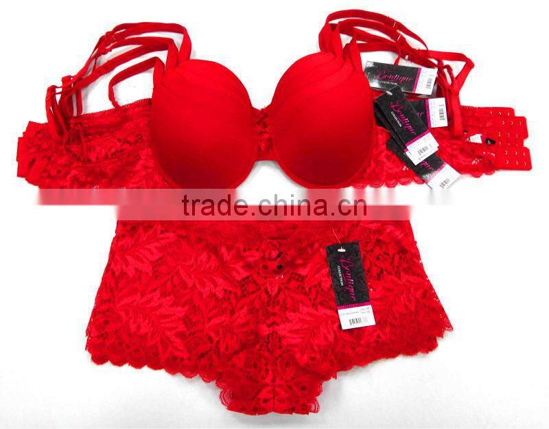 New design red fancy lace ladies sexy women panty and bra sets