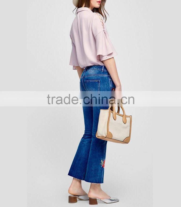 fashion latest design embroidered jean pants for woman