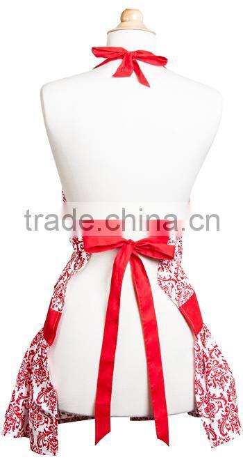 Eco-friendly Women's Kitchen Cheapest Apron Wholesale Classic Damask Red