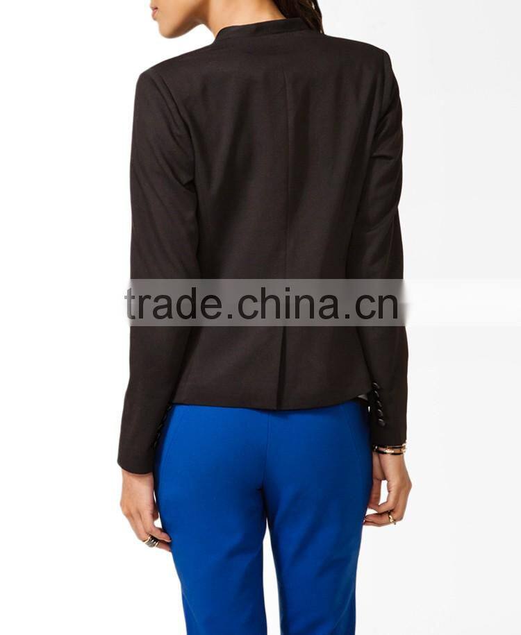 Collarless Faux Leather Blazer