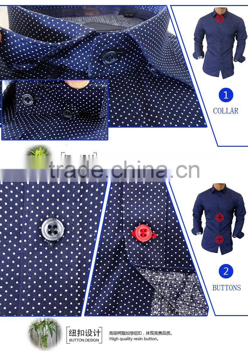 2017 navy Polka dot new pattern mens shirts for men with long sleeve