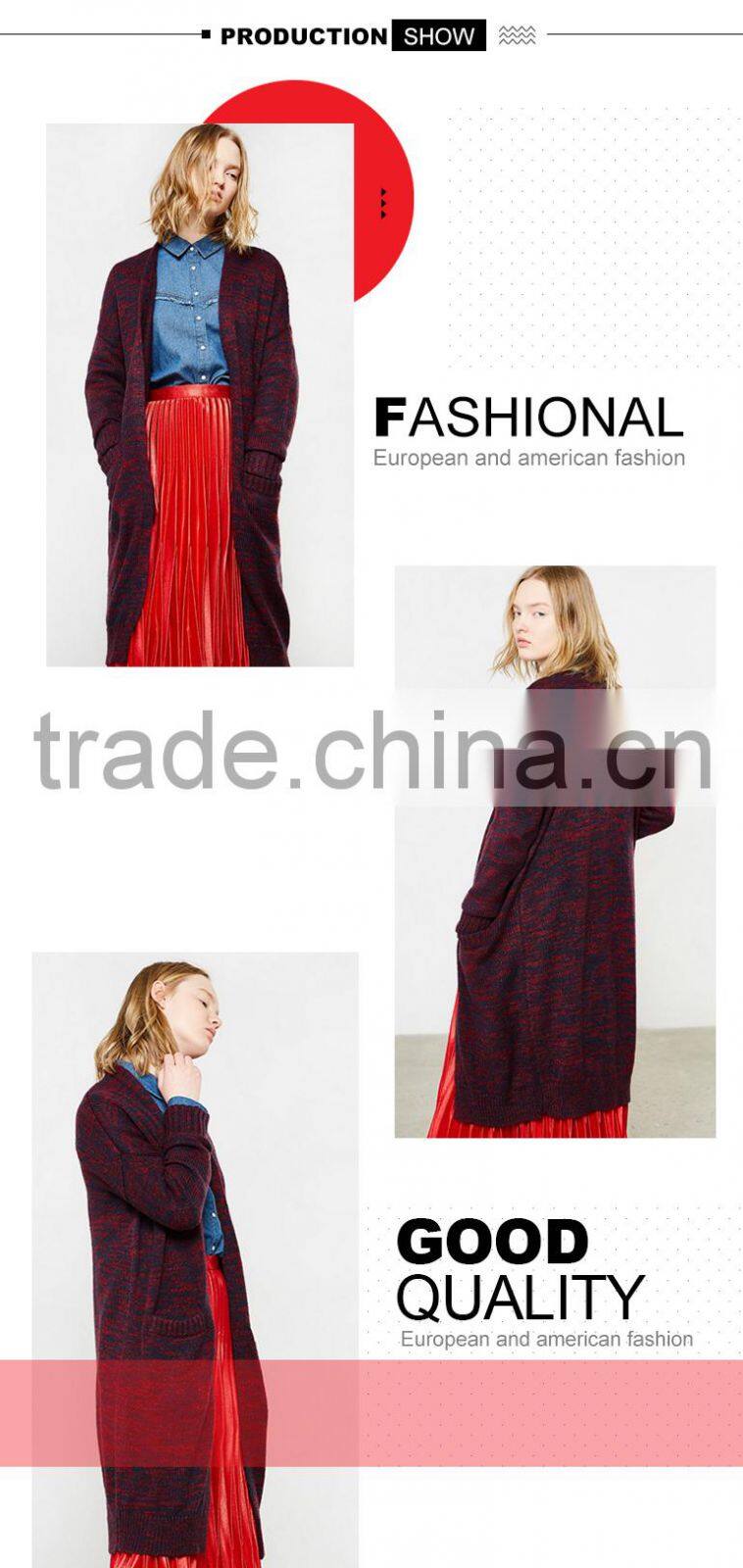 Women's long tunic wrap around mixed wool cardigan sweater with wholesale price