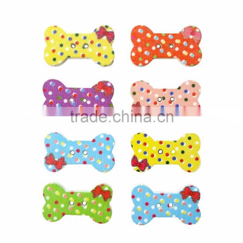 30pcs 2-Hole Multicolor Bone Pattern Natural Wooden Buttons Decorative Button Sewing Craft DIY Accessories